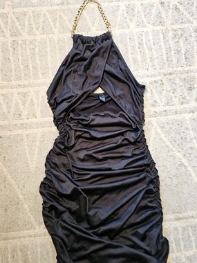🔥 Bundle 3/15💲🔥black Halter Ruched Chain-Strap Dress